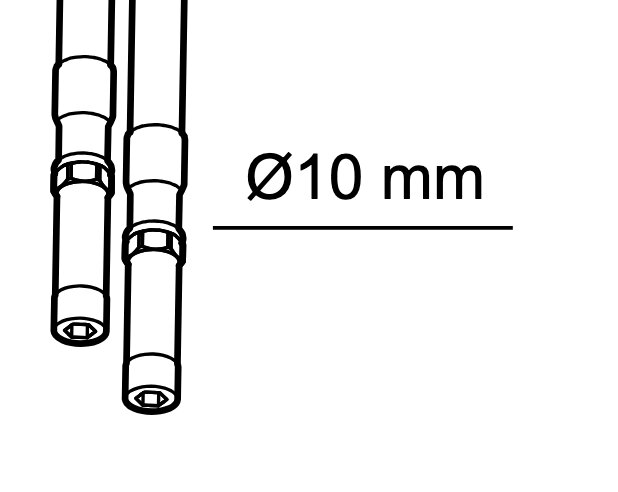 Två raka rör med 10 mm diameter.