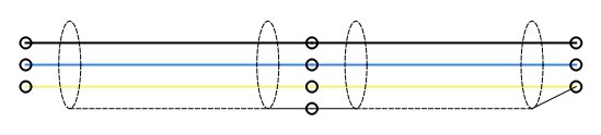 Diagram som visar två olika tolkningar av ledningssträcka; en enda kabel och två separata kablar med en kopplingsdosa i mitten.