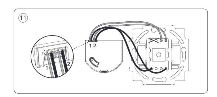 Diagram över kopplingsschema för strömbrytare med vita och svarta trådar, visar felaktig inkoppling enligt Hue-manual.