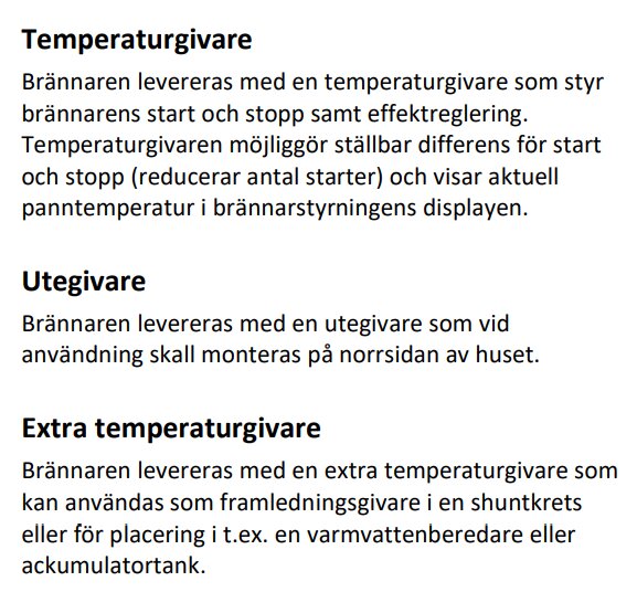 Text om temperaturgivare för brännare och montering av utegivare.