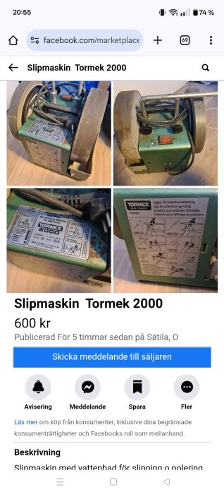 Slipmaskin Tormek 2000 detaljer visas, inklusive märkplåt och instruktioner för precisionsslipning.