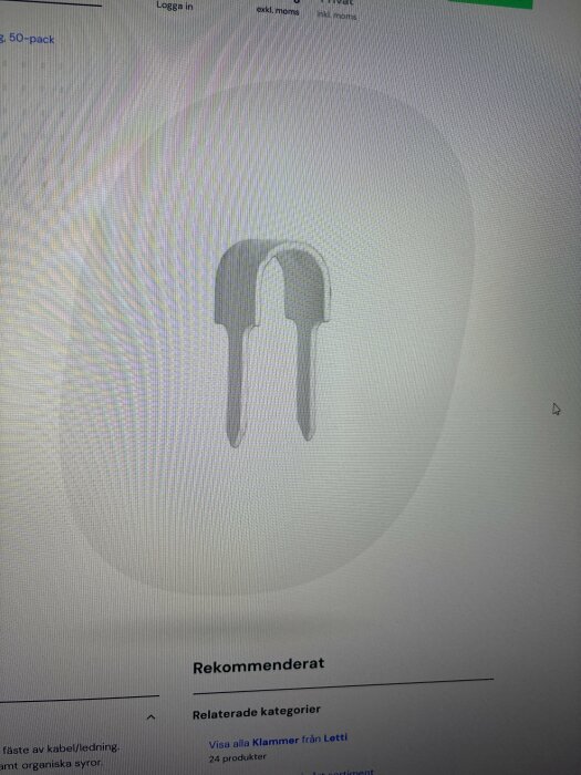 En bild av en kabelklammer med två ben som är synlig på en datorskärm med rekommenderade produkter.