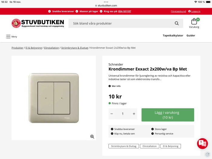 Bild på Schneider Krondimmer Exxact 2x200w/va Bp Met till försäljning för 10 kr hos Stuvbutiken.