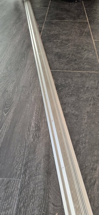 Vinylgolv möter klinkersgolv med en nivålist som har 30 mm nivåskillnad, vilket orsakar problem för robotdammsugare.