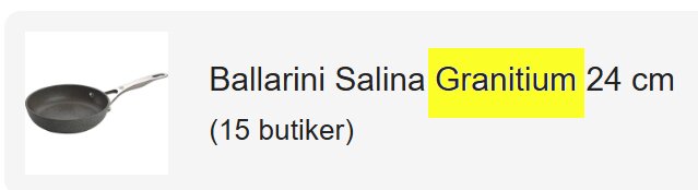 Ballarini Salina Granitium stekpanna 24 cm med PTFE-beläggning, visas i en lista över tillgängliga butiker online.