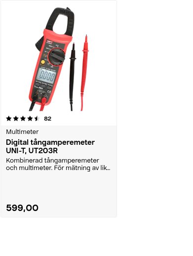 Digital tångamperemeter UNI-T UT203R med display och två mätprober, pris 599 kronor.