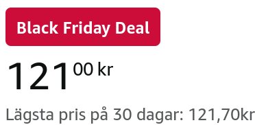 Black Friday-erbjudande, pris 121 kr, lägsta pris på 30 dagar.