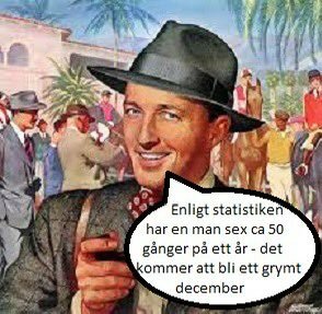 Man i hatt med pratbubbla om statistik för sex och decemberplaner.