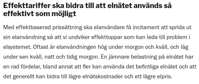 Text om effektariffer och elanvändning för att minska effekttoppar och kostnader.