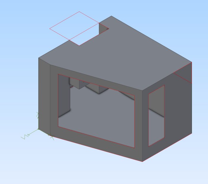 3D-skiss av eldstadsdesign med rektangulär öppning för glas och ytterligare öppningar för bränsle och ved, ingen ugnsfack, fokus på spisplatta.