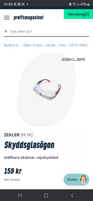 Skyddsglasögon Zekler 25 HC med ställbara skalmar, re-repskyddad, 159 kr.