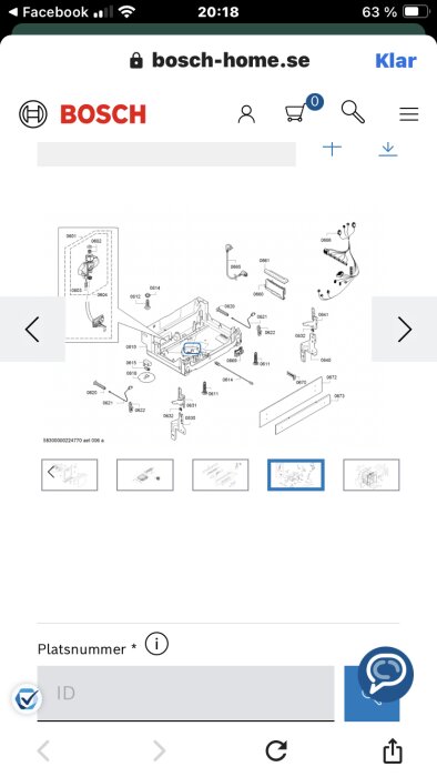 Exploderad vy av Bosch-produkt med artikelnummerdelar och komponenter.