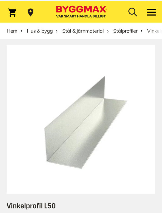 Vinkelprofil L50 i metall från Byggmax kategorin stål och järnmaterial.