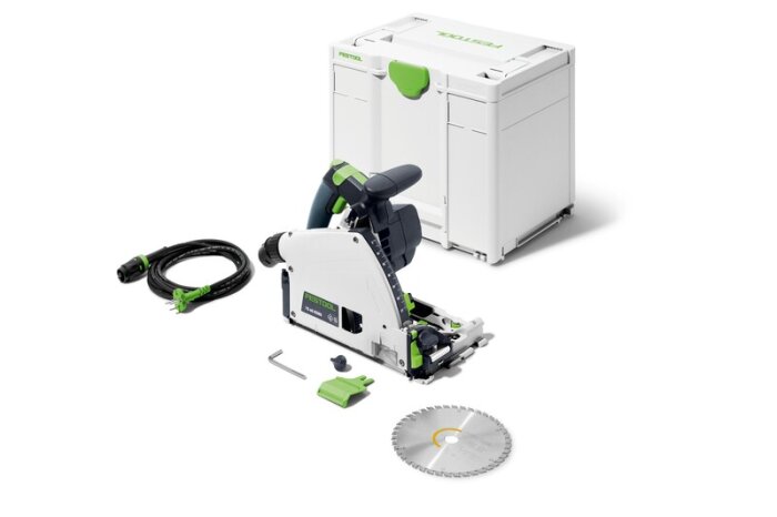 Festool TS60 sänk-/cirkelsåg med tillbehör och förvaringslåda.