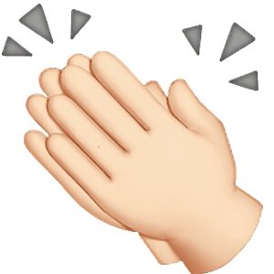 Två tecknade händer som applåderar.