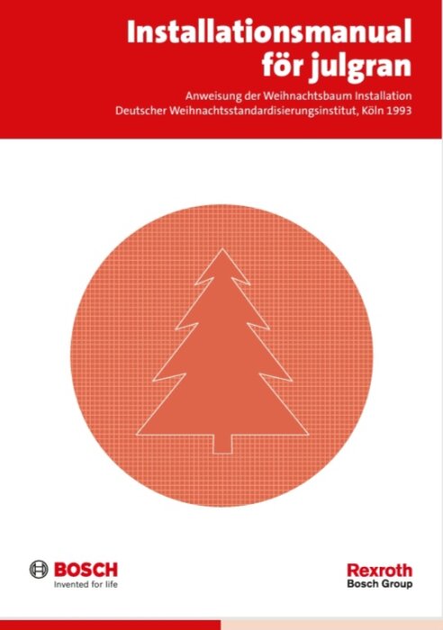 Omslaget till en installationsmanual för julgran från Bosch och Rexroth, med en julgranssymbol på framsidan.