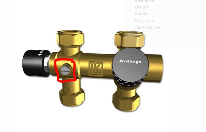 Ventilkombination från LK med markerad luftskruv, avsedd för bruk av NBE, med oviss dimension.
