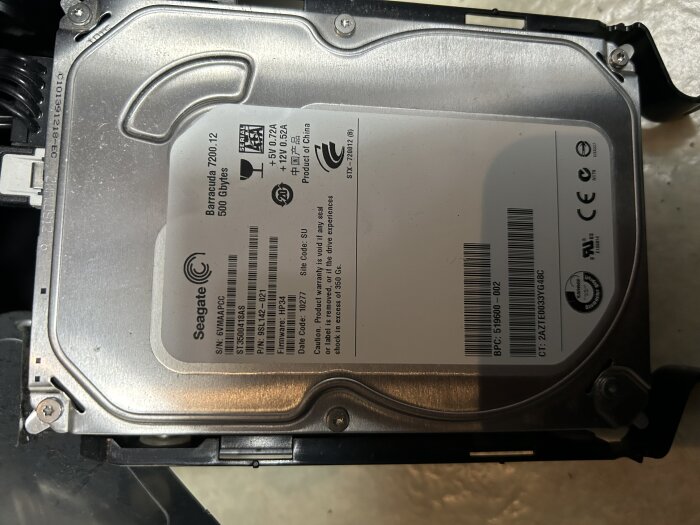 Närbild av en Seagate Barracuda 7200.12 hårddisk, 500 GB.