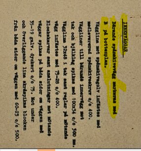 Gul fremhevet trykt tekst på brunaktig papirer med tekniske spesifikasjoner for byggematerialer, inkludert veggstørrelser og isolasjonsdetaljer.