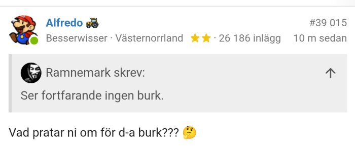 Användare Alfredo frågar om vilken burk som diskuteras i forumtråd. En annan användare skriver att burken inte syns.