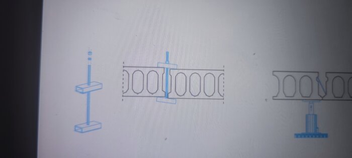 Diagram över betongelement och skruvtving, visar installation eller gjutningsteknik med öppen skarv och bruksspruta för betongspackel.