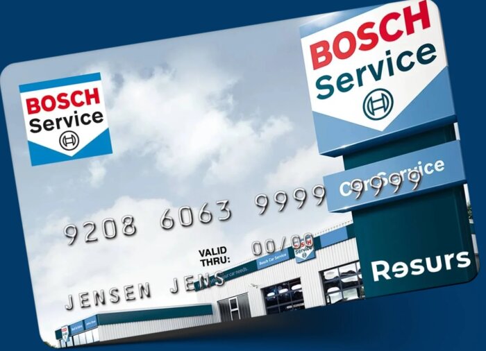 Kreditkort med Bosch Service logotyp och texten Resurs.