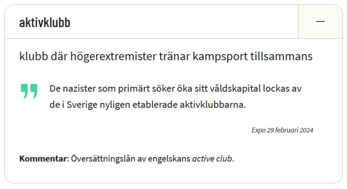 Skärmdump från Expo-artikel om aktivklubb, en grupp där högerextremister tränar kampsport tillsammans för att öka våldskapital.