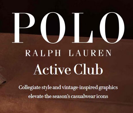 Polo Ralph Lauren Active Club image med text om collegestil och vintagegrafik.