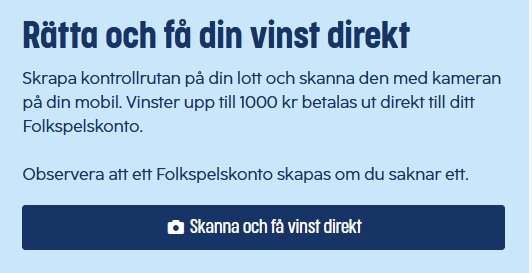 Skärmbild av instruktioner för att skrapa och scanna en lott med info om att vinster kräver ett konto.