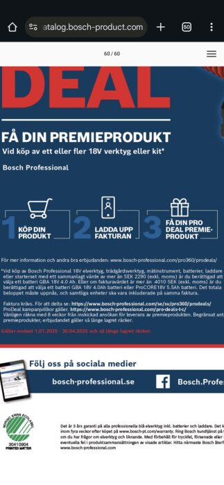 Bosch Professional erbjudande: Köp 18V verktyg över 4010:- ex moms och få ett Procore batteri. Kampanjinfo och instruktioner för premieprodukt.