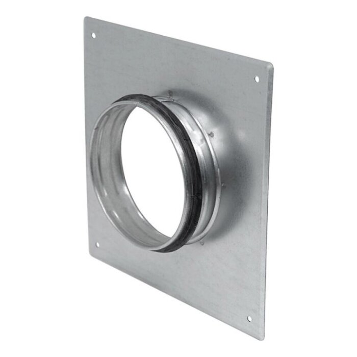 Rektangulär metallstos för ventilation, med skruvhål i hörnen, används för att ansluta spirorör i bygg- och renoveringsprojekt.