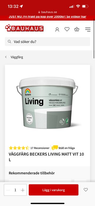 Beckers Living väggfärg burk, matt vit, 10 liter, på Bauhaus webbplats med 17 recensioner.