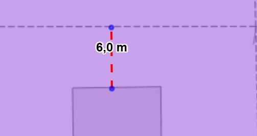 Avståndsmarkering på 6,0 meter mellan två punkter på byggplan.