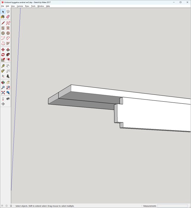 3D-modell av en bordsskiva med tvärslå, minimal limfog visas i ett skissprogram.