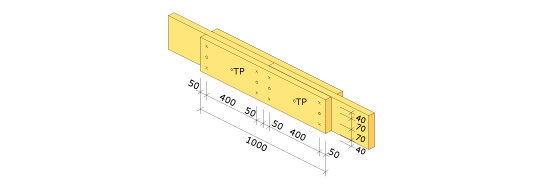 Illustration av träsnittsdiagram med måttangivelser för att kapa och skarva bjälkar enligt trägiden.