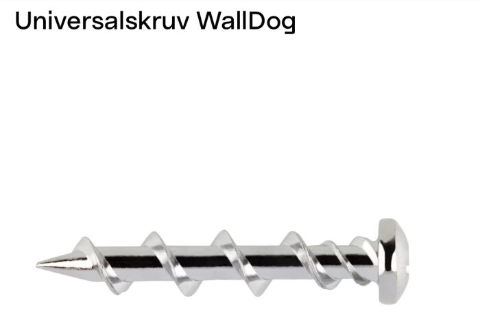 Universalskruv WallDog för montering i olika material utan förborrning, diskuterad för användning i gips och tak.