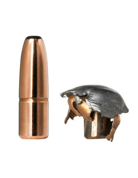 Jaktammunition med mjuk kula och dess expanderade form efter användning.
