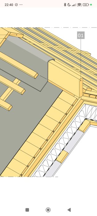 Illustration av ventilerad nockkonstruktion med isolering och tätning för att förhindra snö och slagregn.