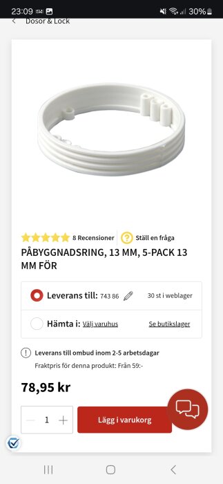 Påbyggnadsring, 13 mm, 5-pack, visas i en onlinebutik. Produkten kostar 78,95 kr och kan levereras inom 2-5 arbetsdagar.