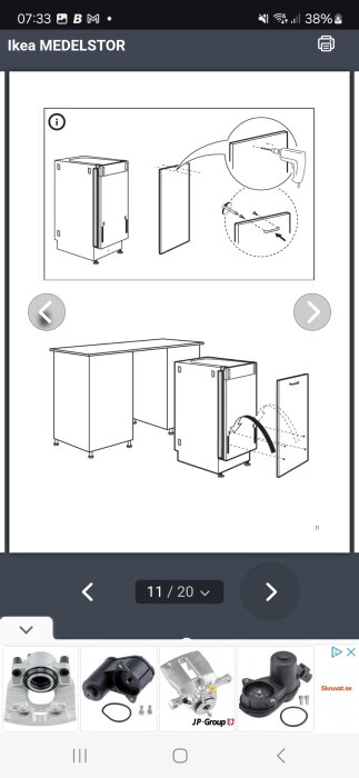 Monteringsanvisning för att sätta fast en frontpanel på en diskmaskin, inklusive borrningsdetaljer och installationsscheman.