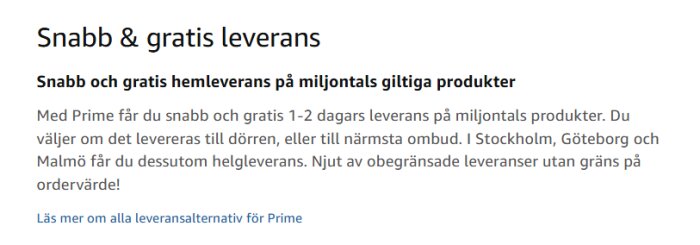 Snabb & gratis leverans med Prime, lovad hemleverans inom 1-2 dagar på miljontals produkter. Information om helgleverans i svenska storstäder.