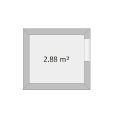 Ritning av ett rum på 2.88 kvadratmeter, potentiellt badrum.