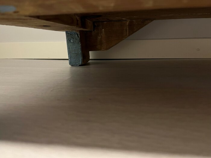 Glipa mellan golvet och ett tungt skåp i ett källarutrymme med laminatgolv.