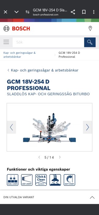 Bosch GCM 18V-254 D Professional, sladdlös kap- och geringssåg, visas med tiltningsfunktion åt båda håll.