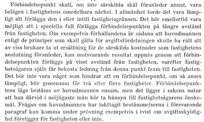 Textutdrag från en juridisk proposition 1970:118 om VA-lagstiftning och förbindelsepunkter, diskuterar placering och kostnadsfördelning.