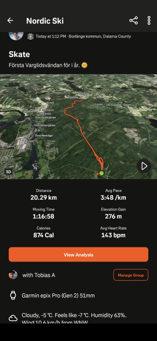 Skidrunda på karta i Borlänge, Dalarna med distans 20,29 km, höjdvinst 276 m. Temperatur -5 °C, känsla -7 °C.