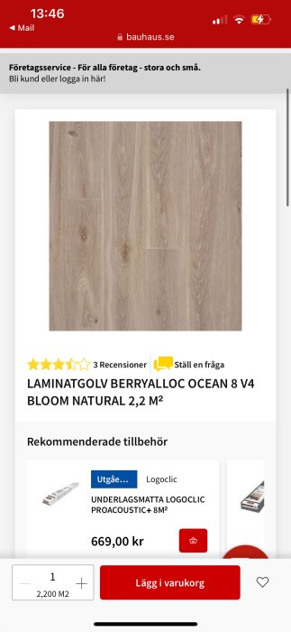 Bild av laminatgolv BerryAlloc Ocean 8 V4 Bloom Natural, visas med trästruktur och naturlig finish.