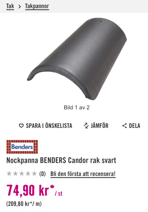 Svart nockpanna från Benders Candor, rak modell, pris 74,90 SEK styck.