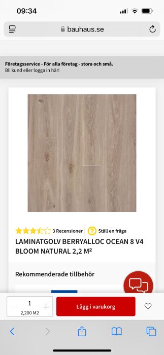 Laminatgolv BerryAlloc Ocean 8 V4 Bloom Natural i ljus träimitation, produktbild från Bauhaus webbplats.