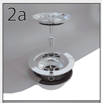 Exploderad vy av en diskbänksavlopp med monteringsanvisning för delarna, inklusive sil och skruv, enligt instruktion för Contura Pro.